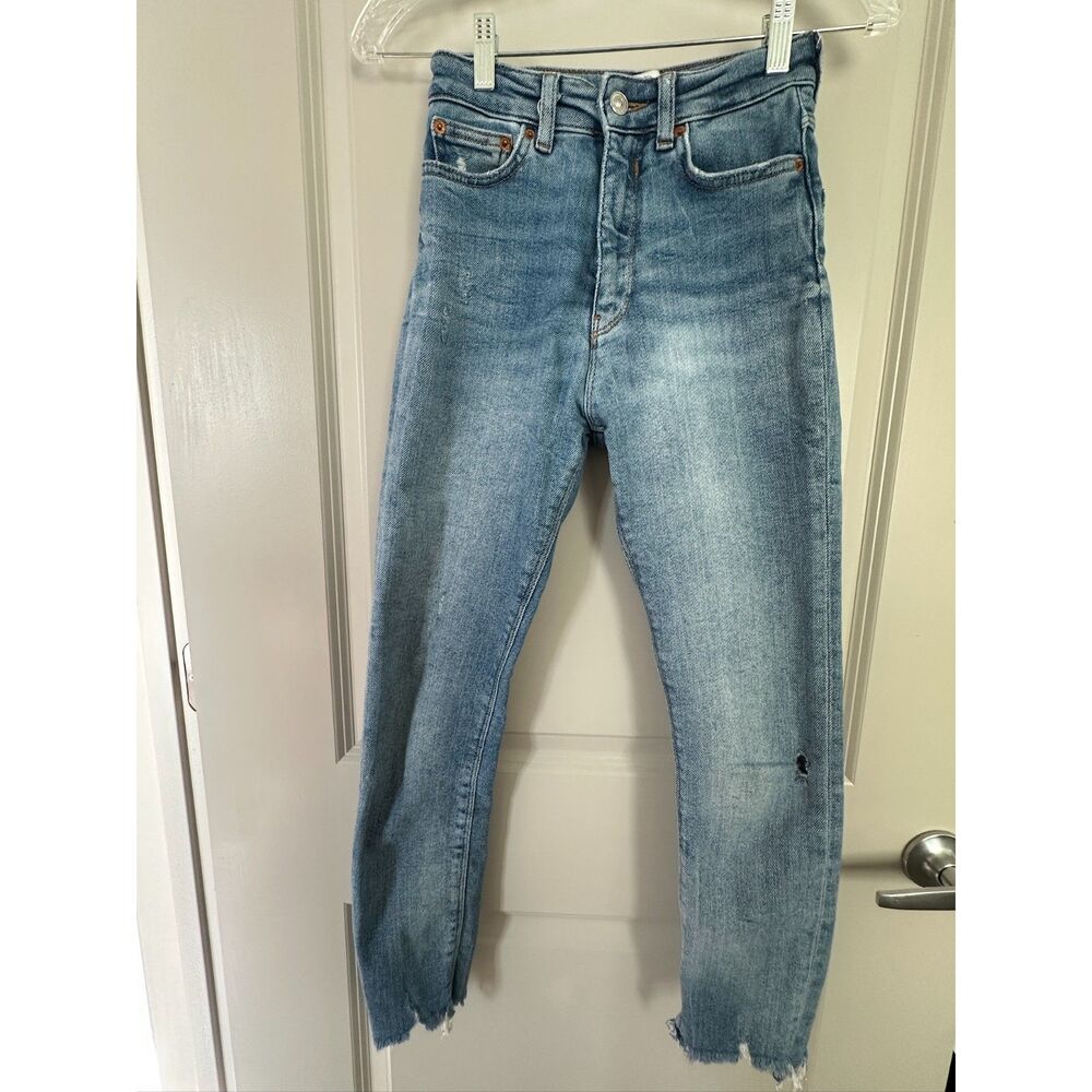 Zara High Waisted Skinny Washed Out Frayed Edges Denim Jeans Women's Sz 2